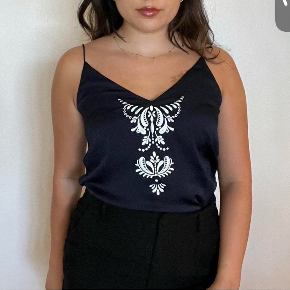 Express Embroidered Black and White Women's Top